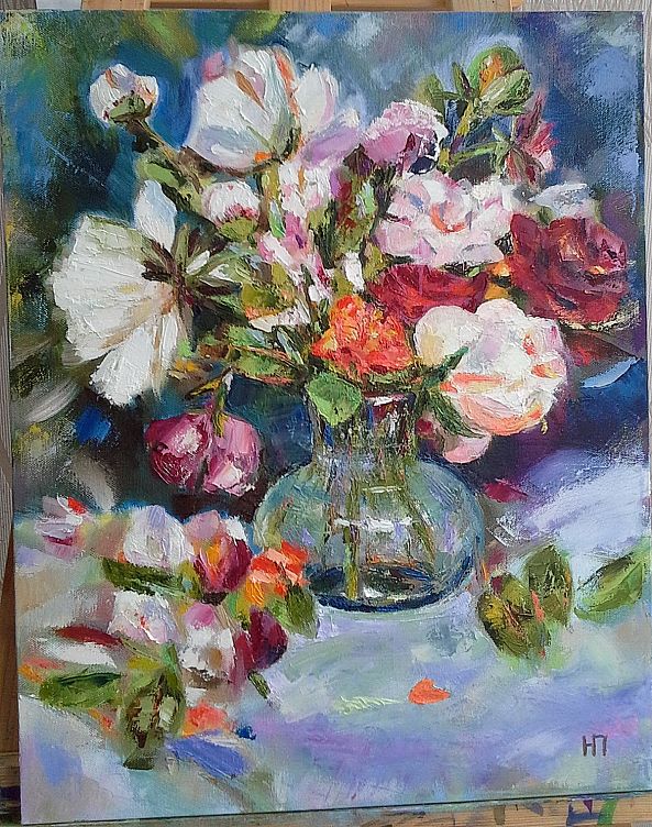 Still life with roses and peonies-Natalia Pavliuk