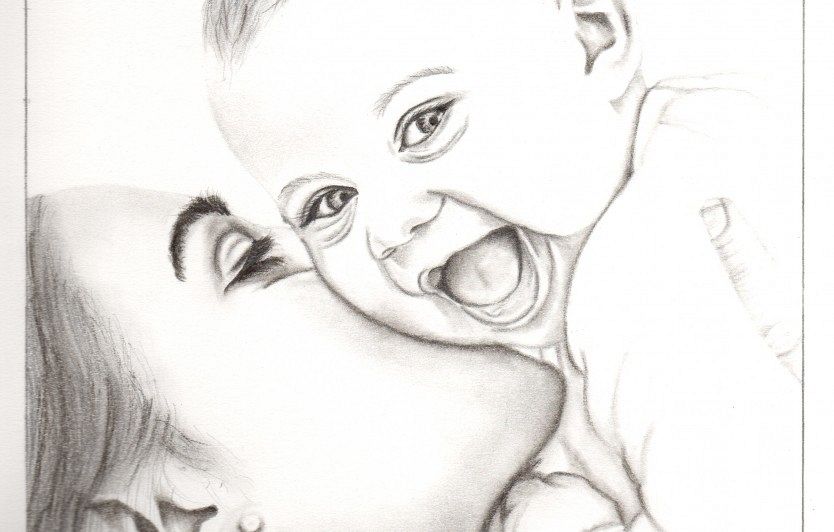 Pencil Sketch of Smiling Baby With Mom  DesiPainterscom